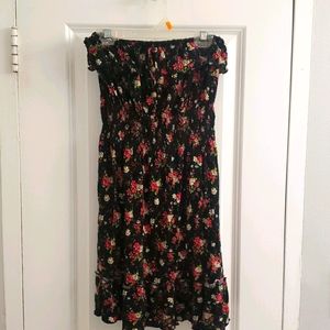 Strapless floral dress ruffle